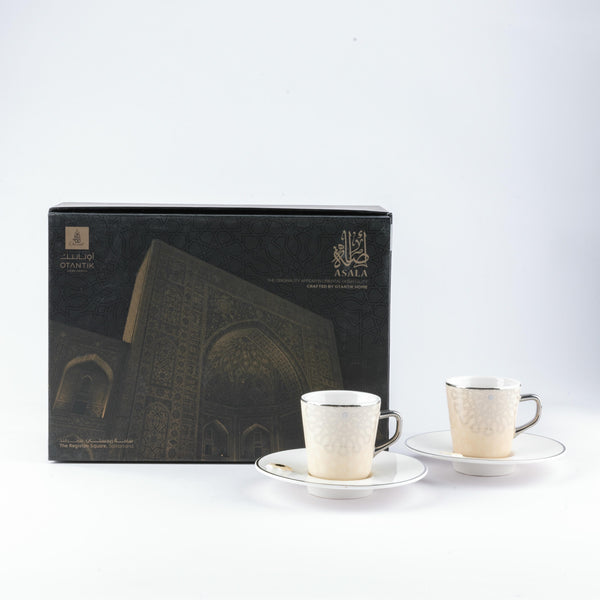 Turkish Coffee Set 12pcs From Asalah - Creamy + Silver