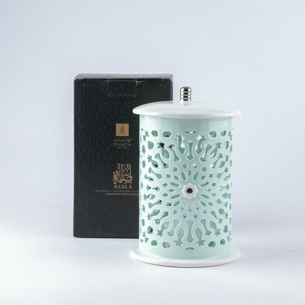 Medium Electronic Candle From Asalah - Teal + Silver