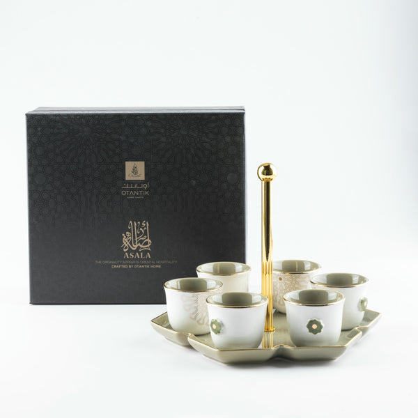 Luxury Arabic Coffee Set With Stand From Asalah - Olive + Gold