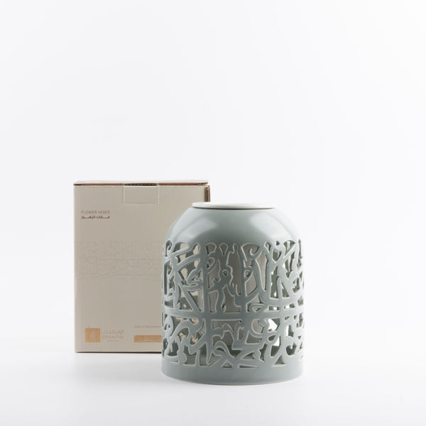 Flower Vase - L From Jiwar -  Light Green + Silver