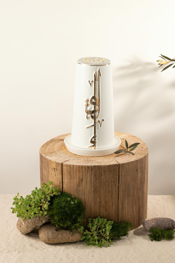 Large Electronic Candle From Liqaa -  Pearl White + Gold