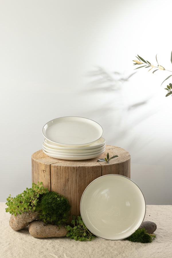 6 Serving Plates From Liqaa -  Pearl White + Silver