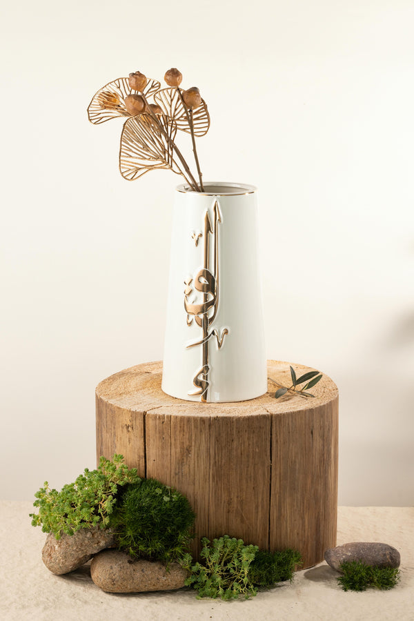 Flower Vase - L From Liqaa -  Pearl White + Gold