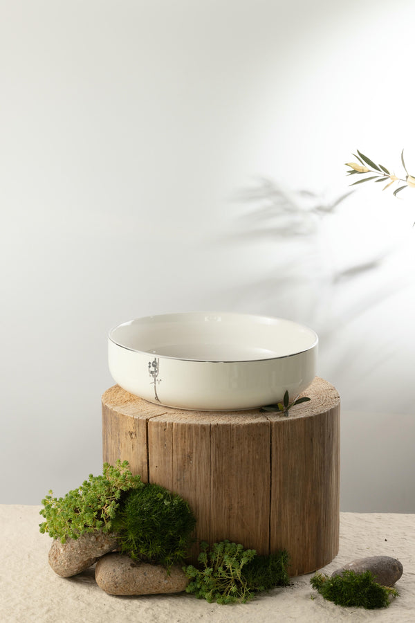 Porcelain Salad Bowl From Liqaa - Pearl White+Silver