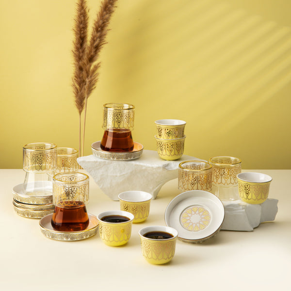 Tea And Arabic Coffee Set 19Pcs From Misk-Yellow