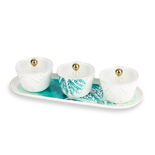Sweet Bowls Set With Porcelain Tray 7 Pcs From Tolipa - Green