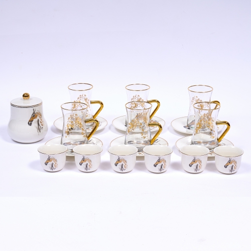 [123-ET42-WHITE] أبيض - طقم استكانات الشاي والقهوة العربية من مهرة