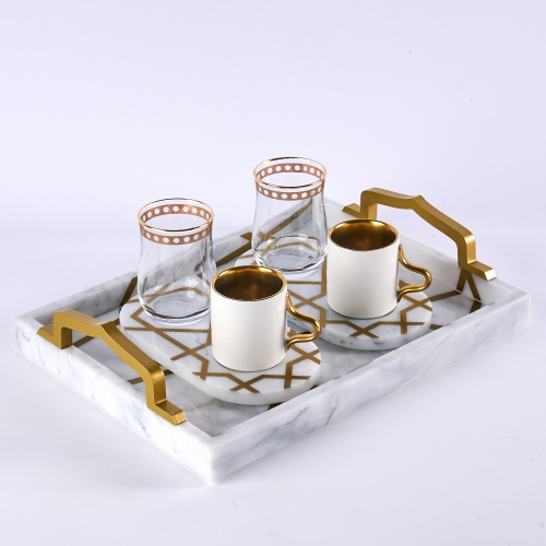 [127-YAN15-GOLD WHITE] White - Turkish Coffee Sets From Majeste
