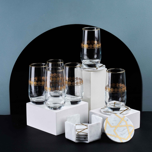 [127-YAN72-GOLD WHITE] White - Tea Glass Sets From Majeste