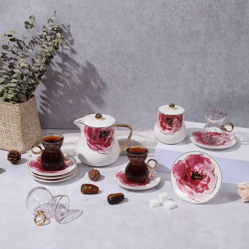 [ET1104] White - Tea Glass And Coffee Sets From Camillia Collection