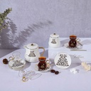 أبيض - طقم استكانات شاي مع ابريق من كفتان