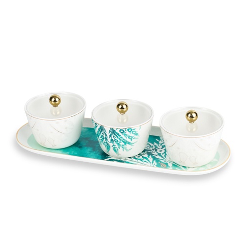[GY1252] Sweet Bowls Set With Porcelain Tray 7 Pcs From Tolipa - Green