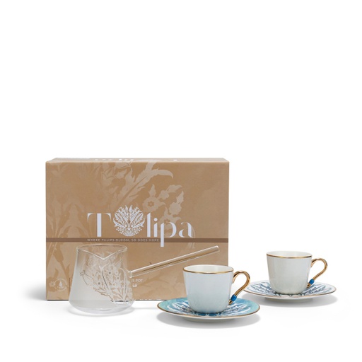 [GY1274] Turkish Coffee Set With Coffee Pot 5 Pcs From Tolipa - Blue