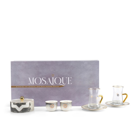 [GY1299] Tea And Arabic Coffee Set 19Pcs From Mosaique - Grey