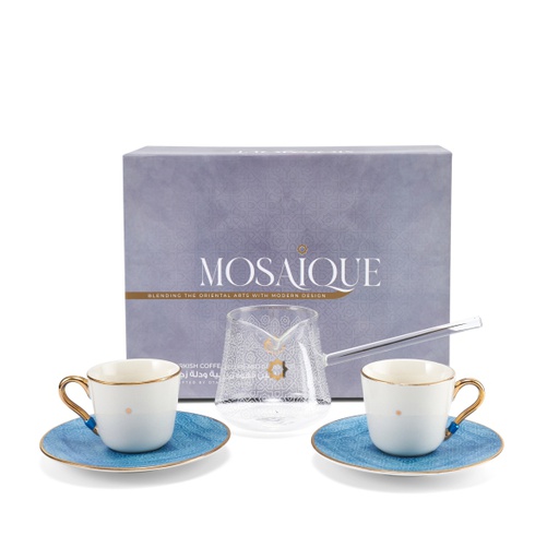[GY1322] Turkish Coffee Set With Coffee Pot 5 Pcs From Mosaique - Blue