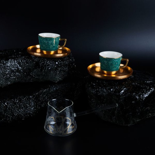 [AM1040] Turkish Coffee Set With Coffee Pot 5 Pcs From Majlis- Green