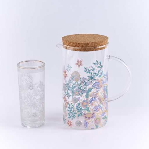 [DUN-1240] Glass Pitcher with cork + 4 Juice glasses in printed color box