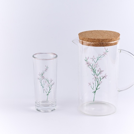 [DUN-1251] Glass Pitcher with cork + 4 Juice glasses in printed color box
