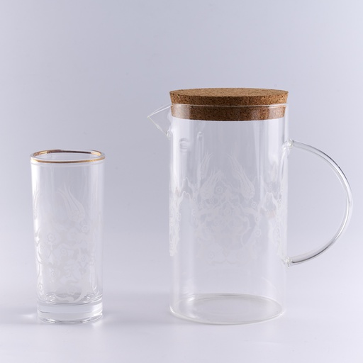 [DUN-1262] Glass Pitcher with cork + 4 Juice glasses in printed color box