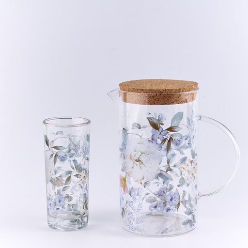 [DUN-1295] Glass Pitcher with cork + 4 Juice glasses in printed color box