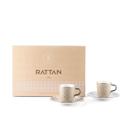 [ET1871] طقم فناجين قهوة تركية 12 قطعة من راتان - ابيض