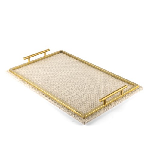 [SUZ1028]  Leather Tray From Rattan - White